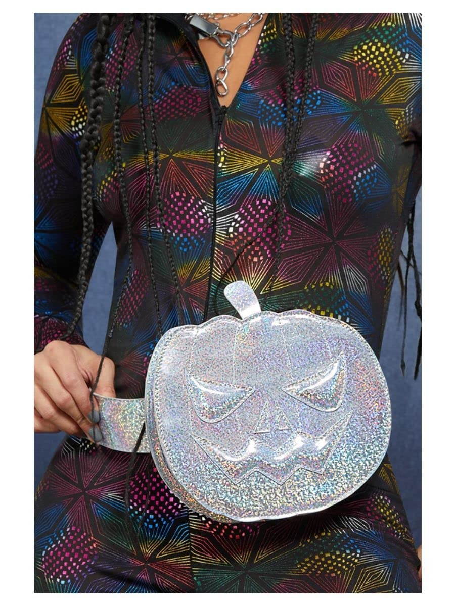 Smiffys Fever Holographic Pumpkin Bum Bag, Silver