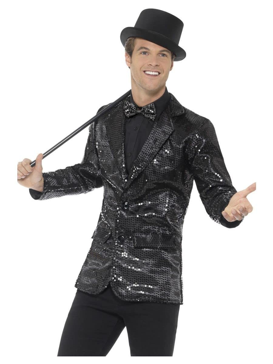 Smiffys Sequin Jacket, Mens, Black (Size M)