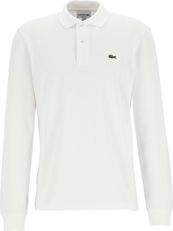 Lacoste Polo Uomo L1312 Bianca Taglia 4XL Manica Lunga Cotone Logo Ricamato
