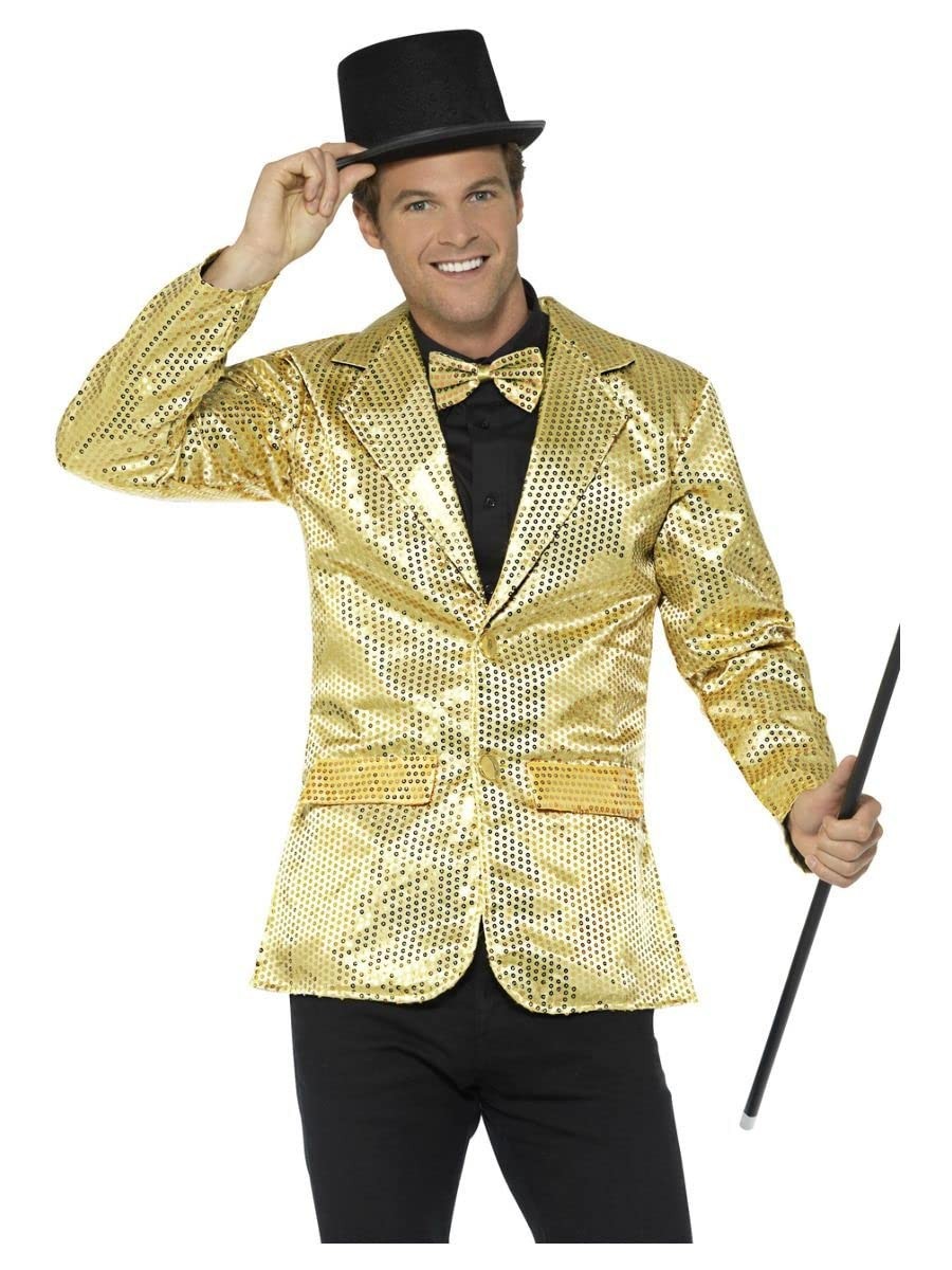 Smiffys Sequin Jacket, Mens, Gold (Size XL)