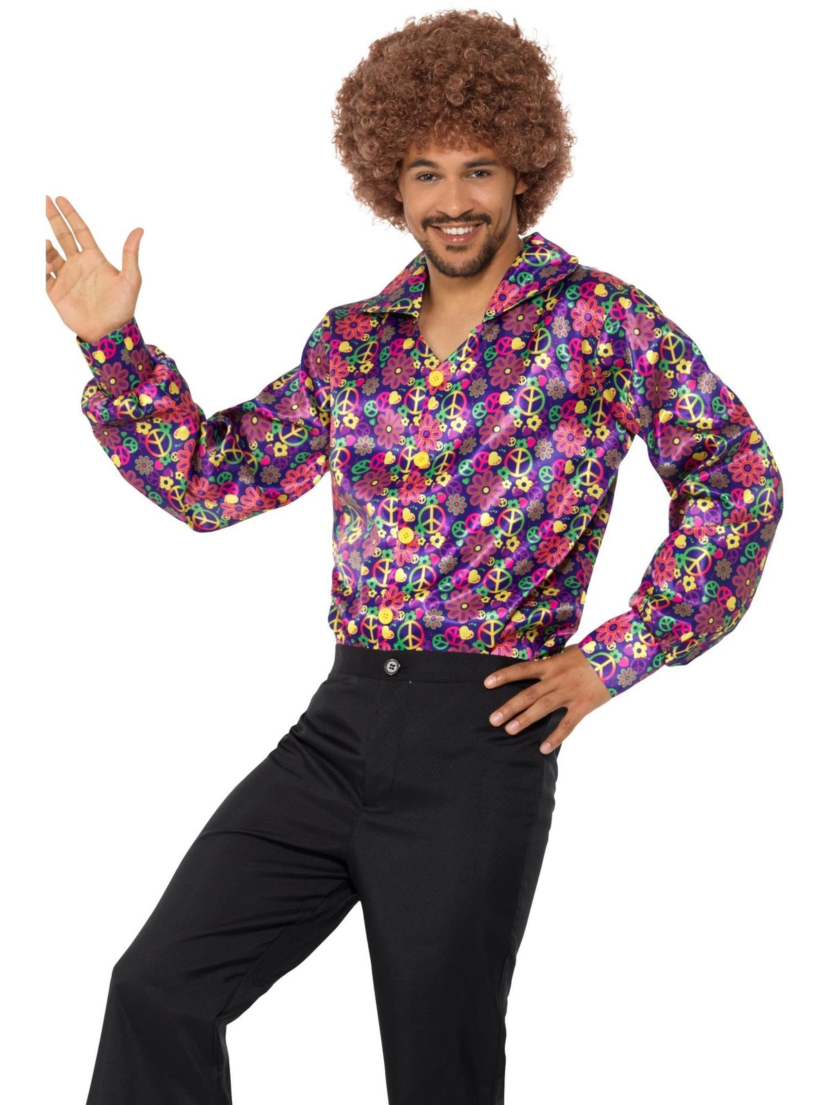 Smiffys 60s Psychedelic CND Shirt, Multi-Coloured (Size XL)