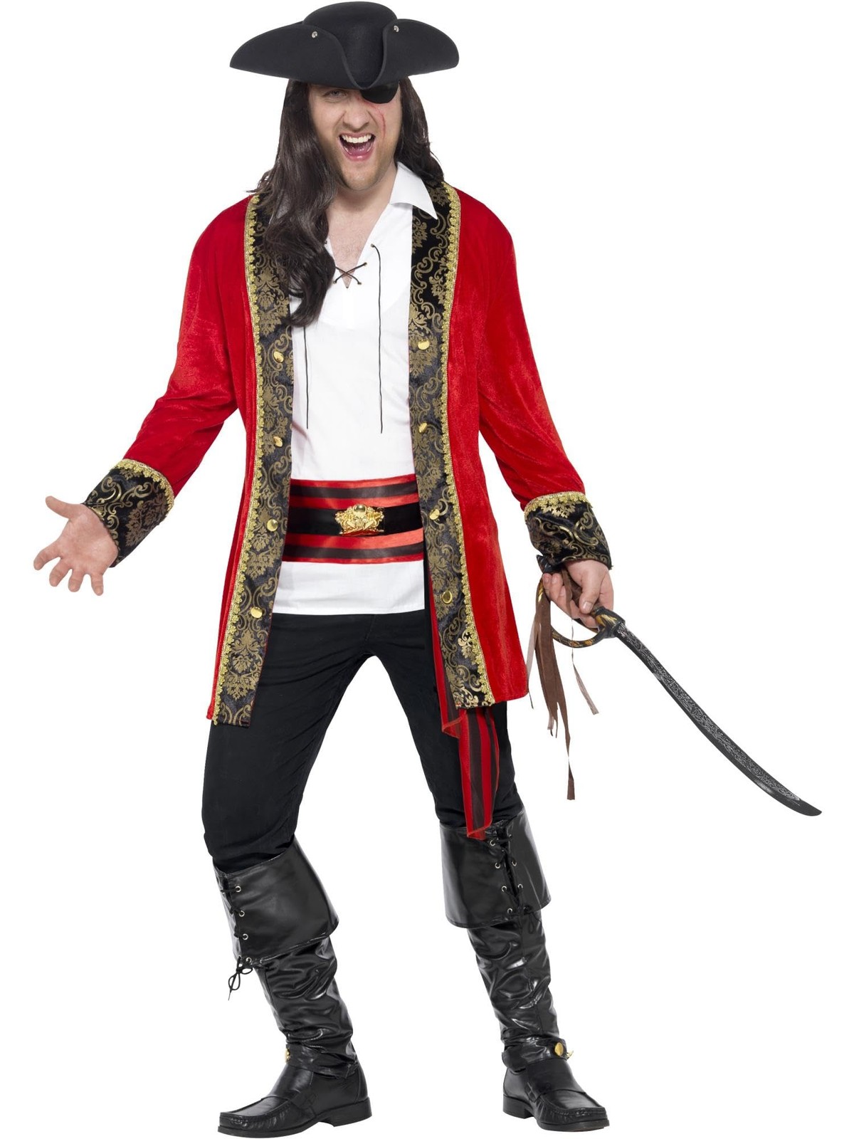 Smiffys Curves Pirate Captain Costume, Red (Size L)
