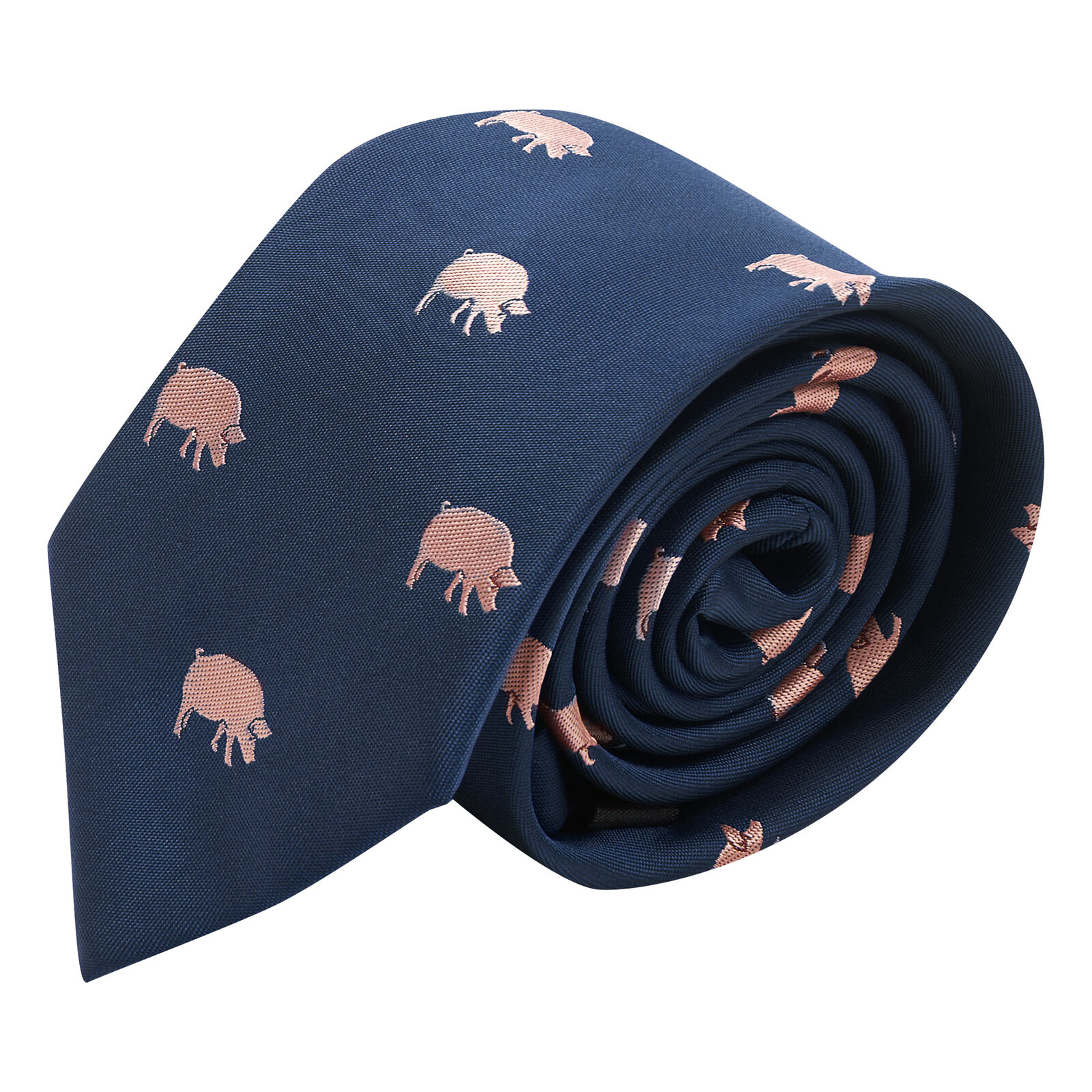 Cravatta Ricamata Blu Navy Con Maiale