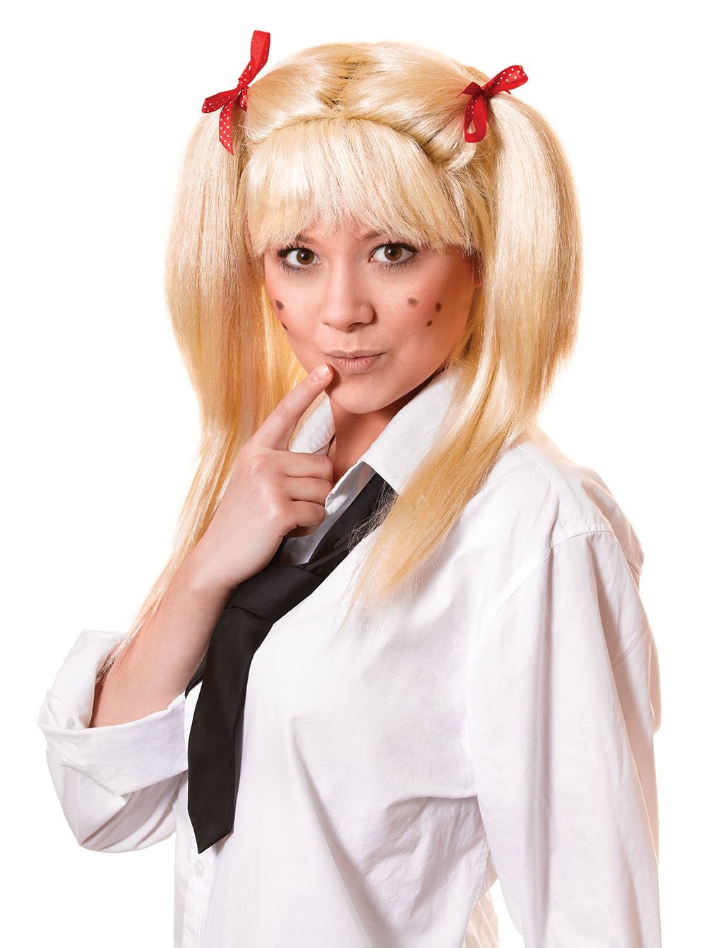 Bristol Novelty Men Schoolgirl Wig Blonde and Red Bows set   For Women Blonde Re