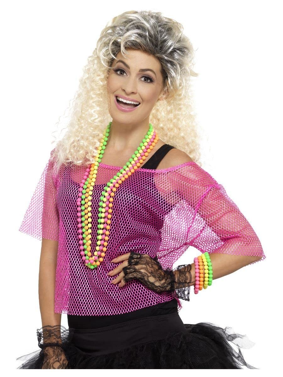 Smiffys Fishnet Top, Neon Pink (Size L-X1)