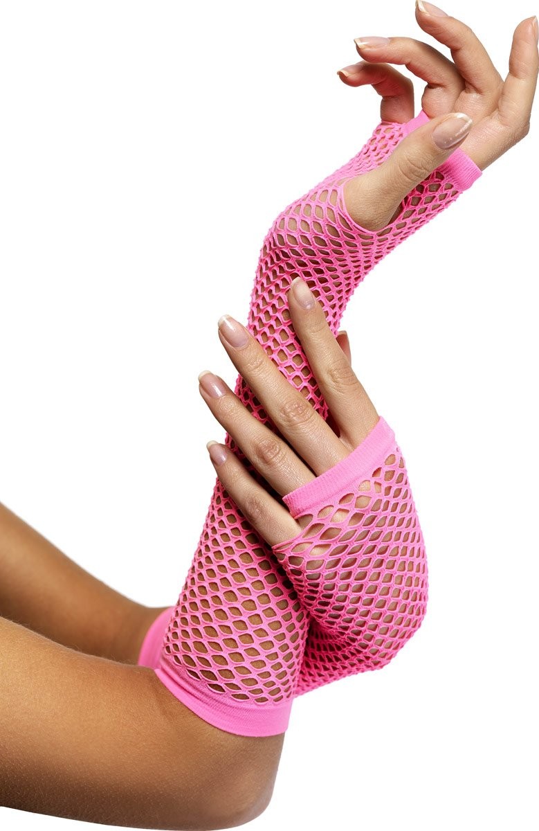 Smiffys Fishnet Gloves, Pink