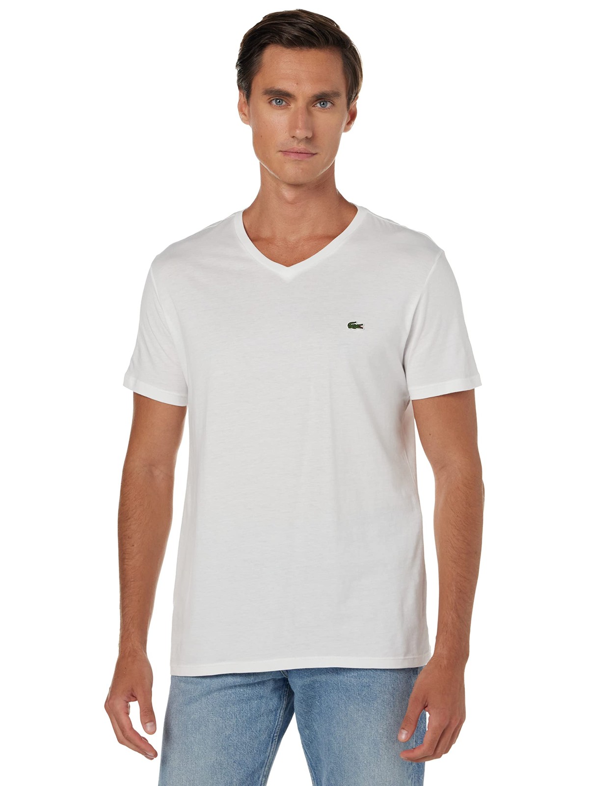 Lacoste T-Shirt Uomo TH6710 Bianca Taglia 4XL Cotone Collo V Logo Ricamato
