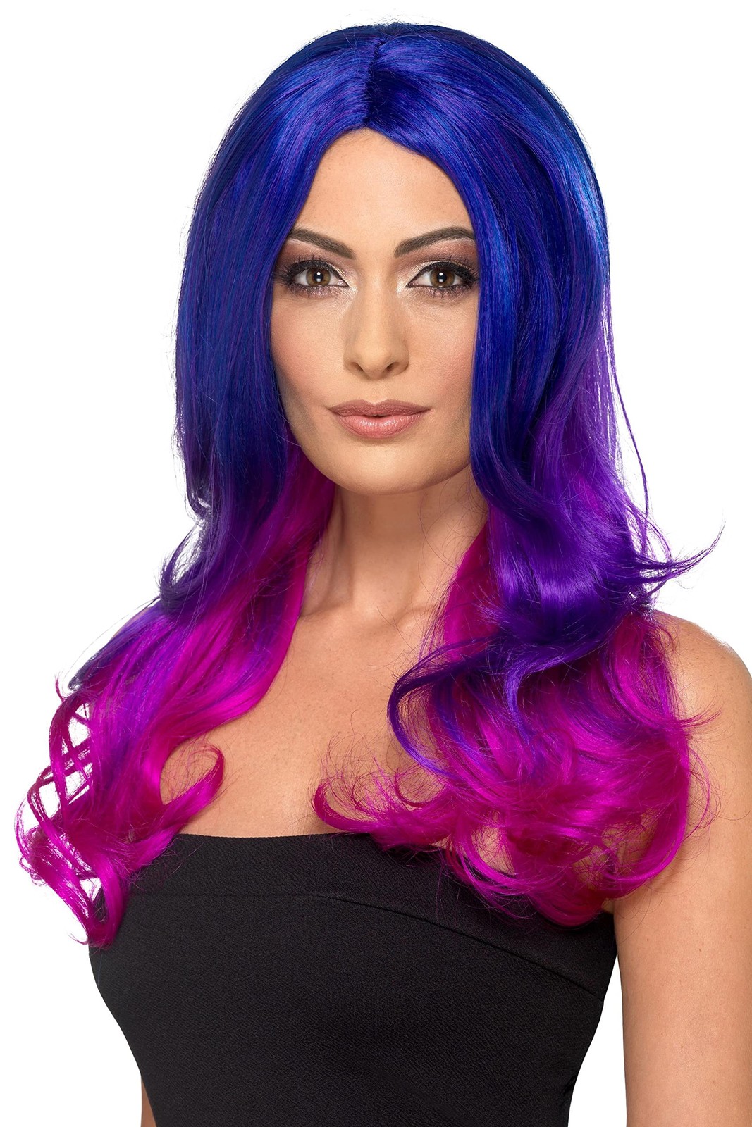 Smiffys Fashion Ombre Wig, Wavy, Long, Blue & Pink