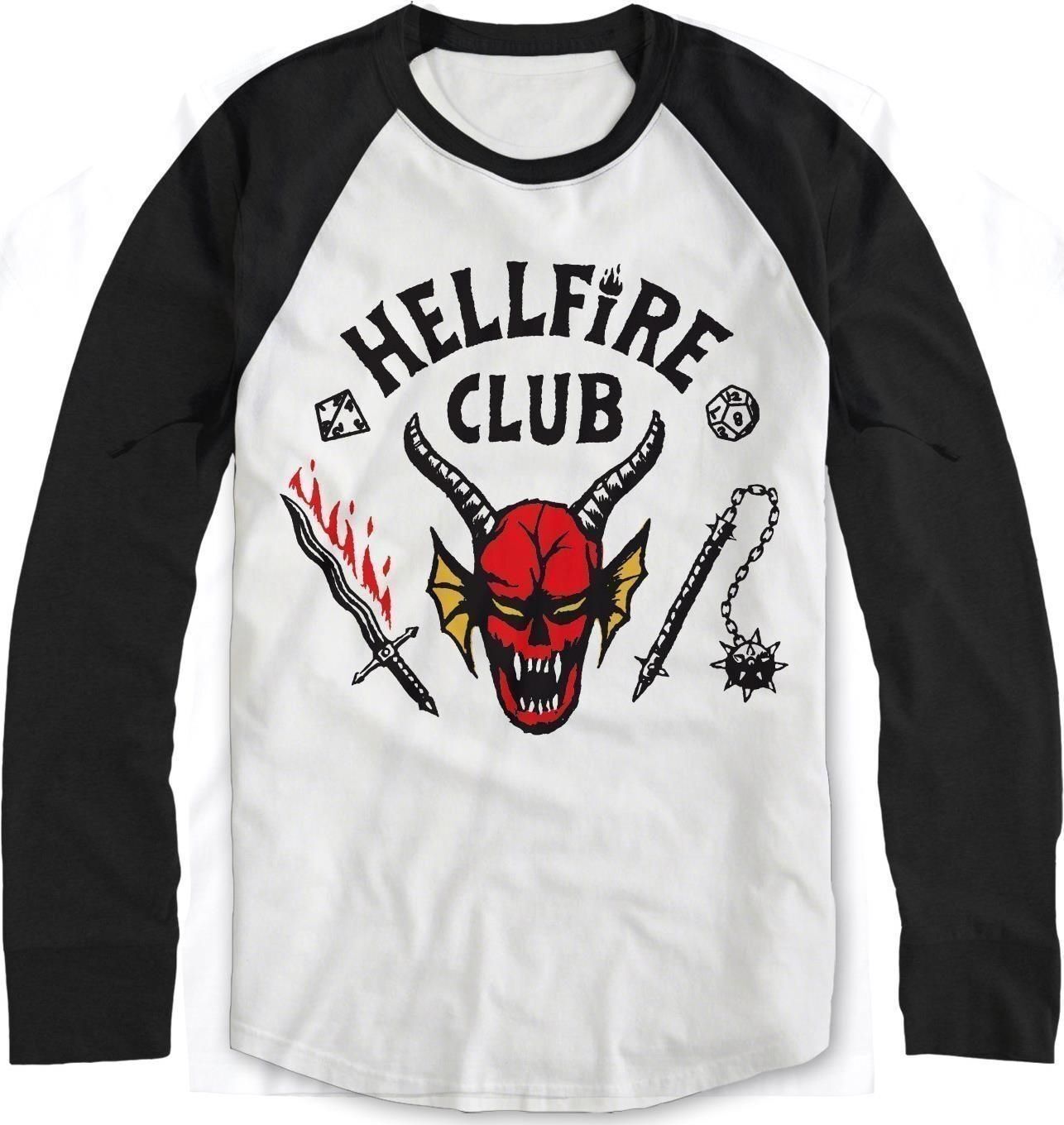 Abbigliamento Stranger Things: Hellfire Club Crest White (Baseball Shirt Unisex