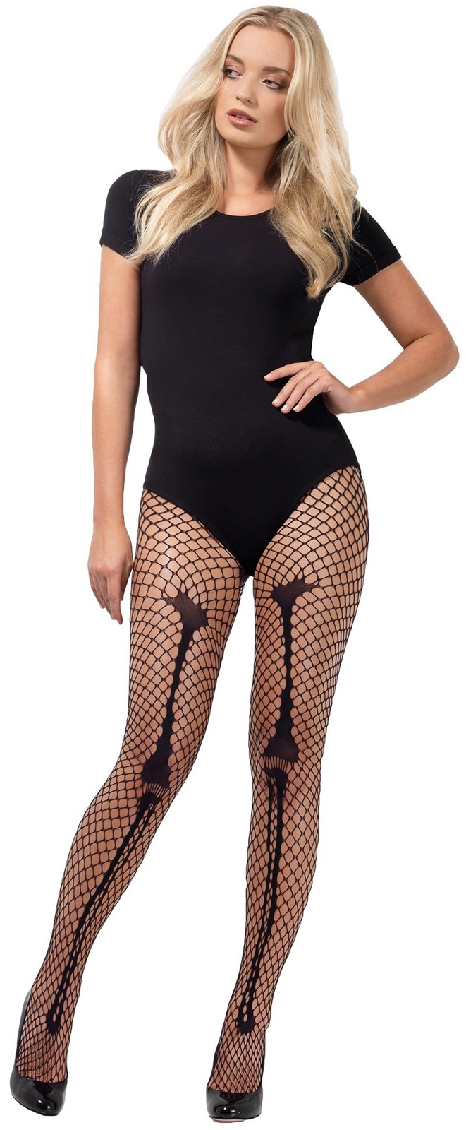 Smiffys Skeleton Bone Net Tights, Black