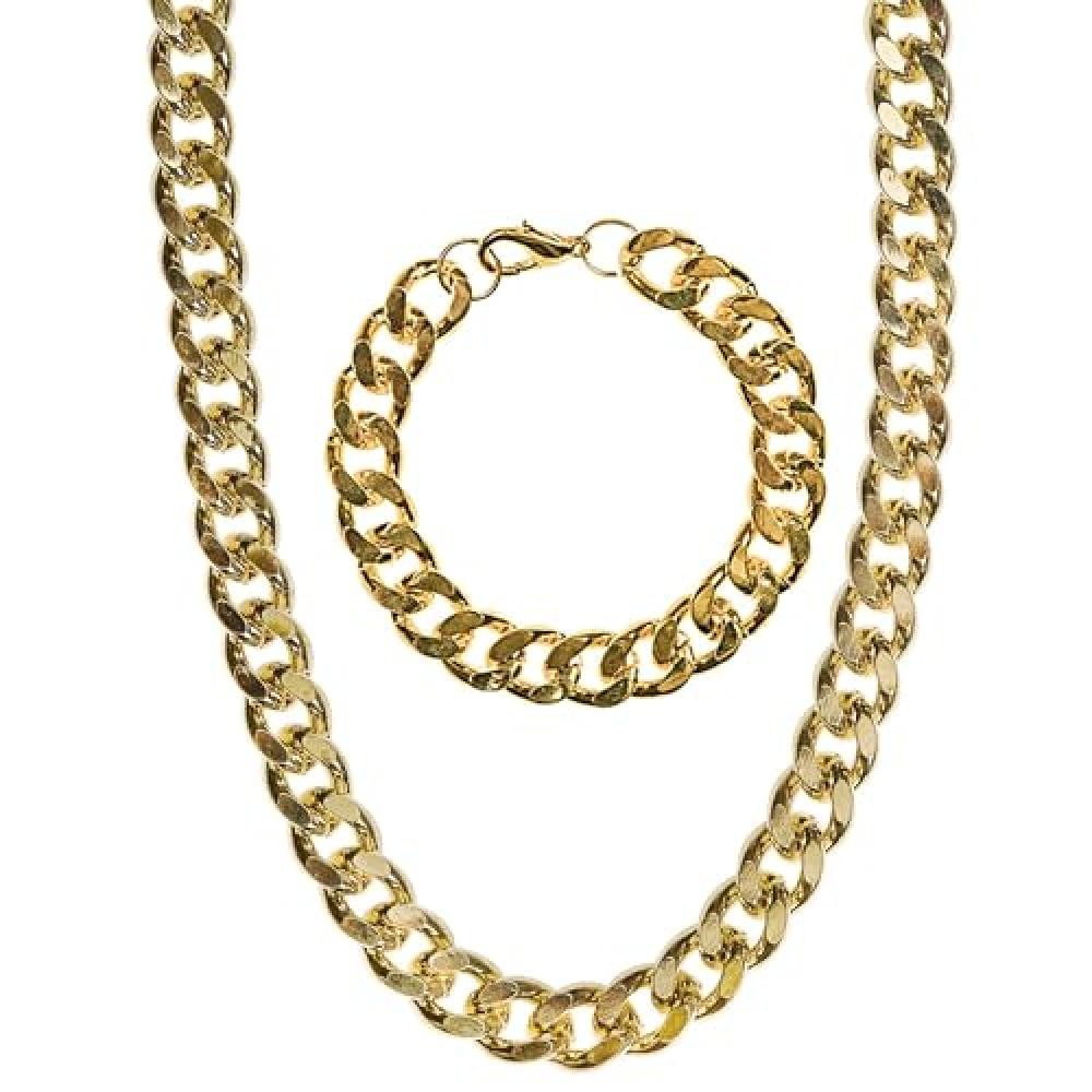 (TG. taglia unica) "GANGSTER / RAPPER / PIMP SET" (gold necklace & bracelet) - -