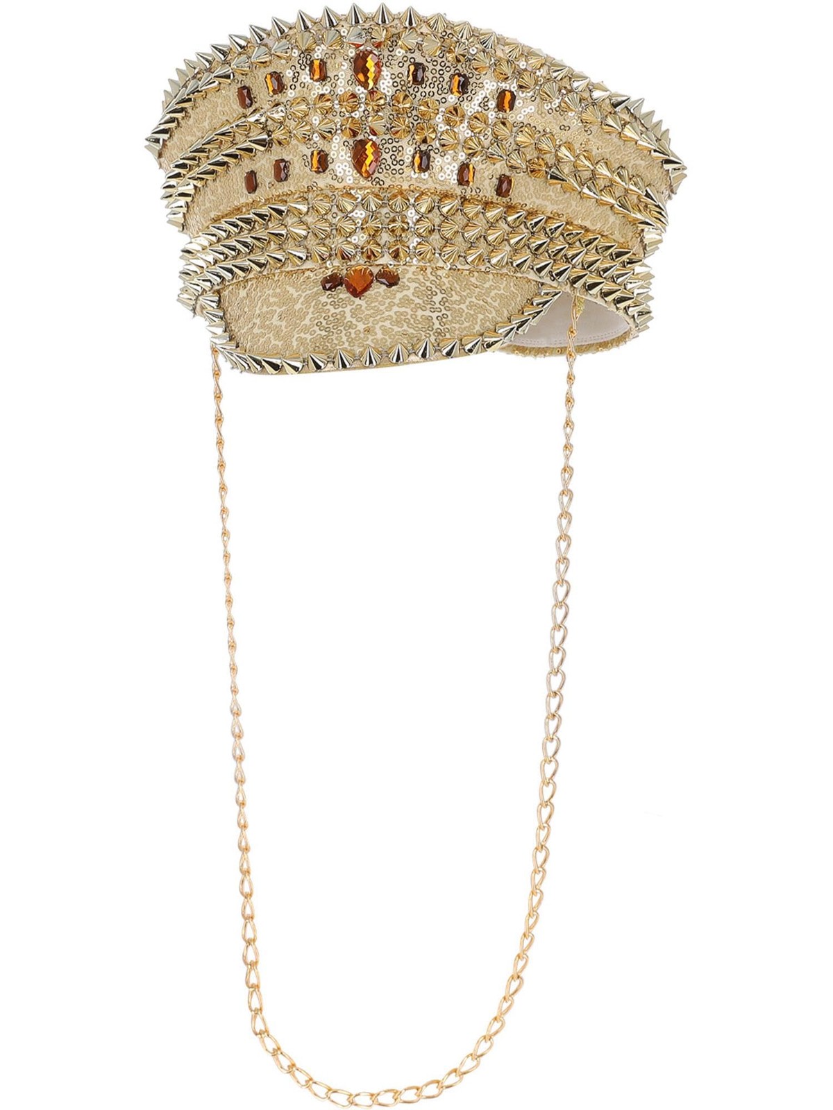Smiffys Fever Deluxe Sequin Studded Captains Hat, Gold