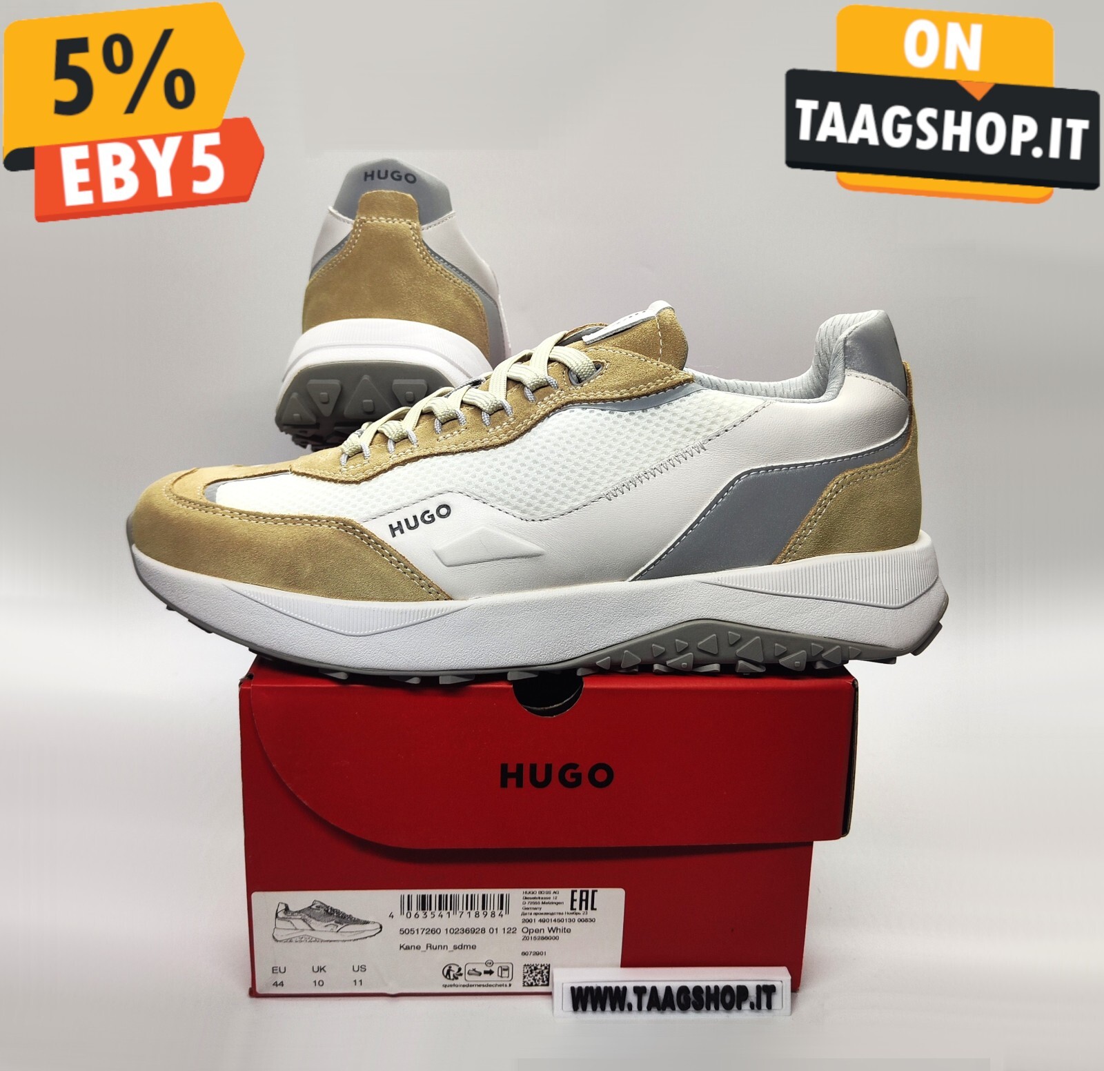 HUGO BOSS SNEAKERS KANE RUNN OPEN WHITE SIZE 44 NEW FAST SHIP 24H