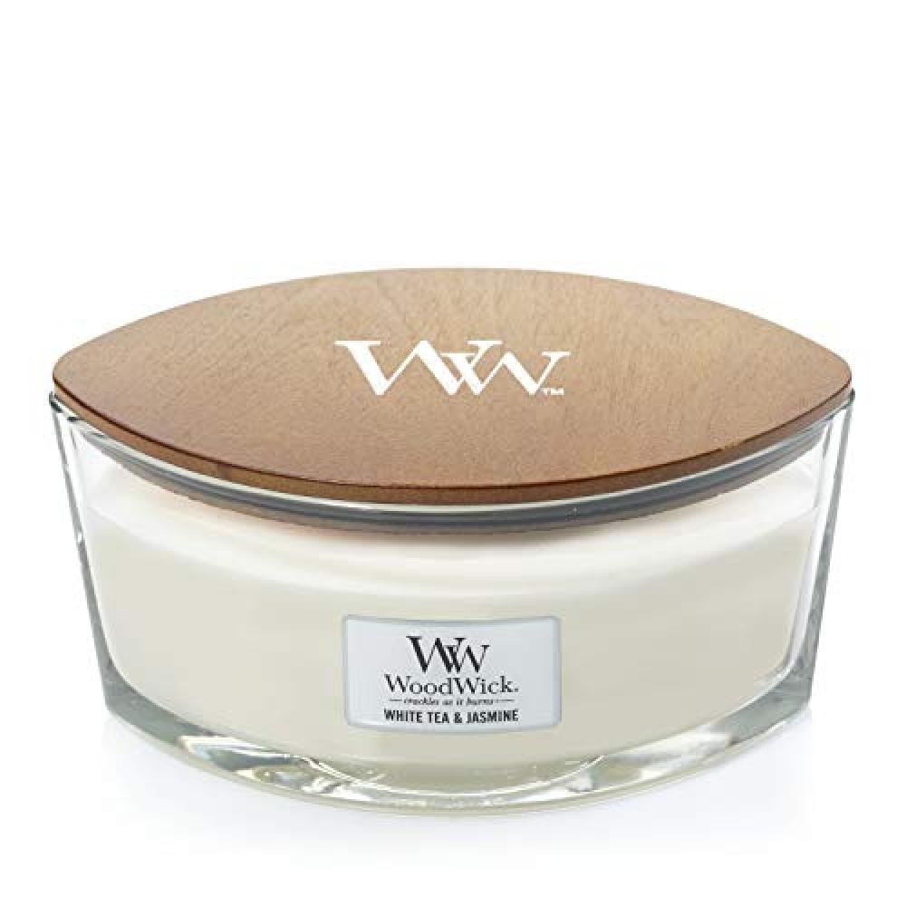 (TG. Large, Ellipse) WoodWick Ellipse Scented Candle, White Tea & Jasmine - NUOV