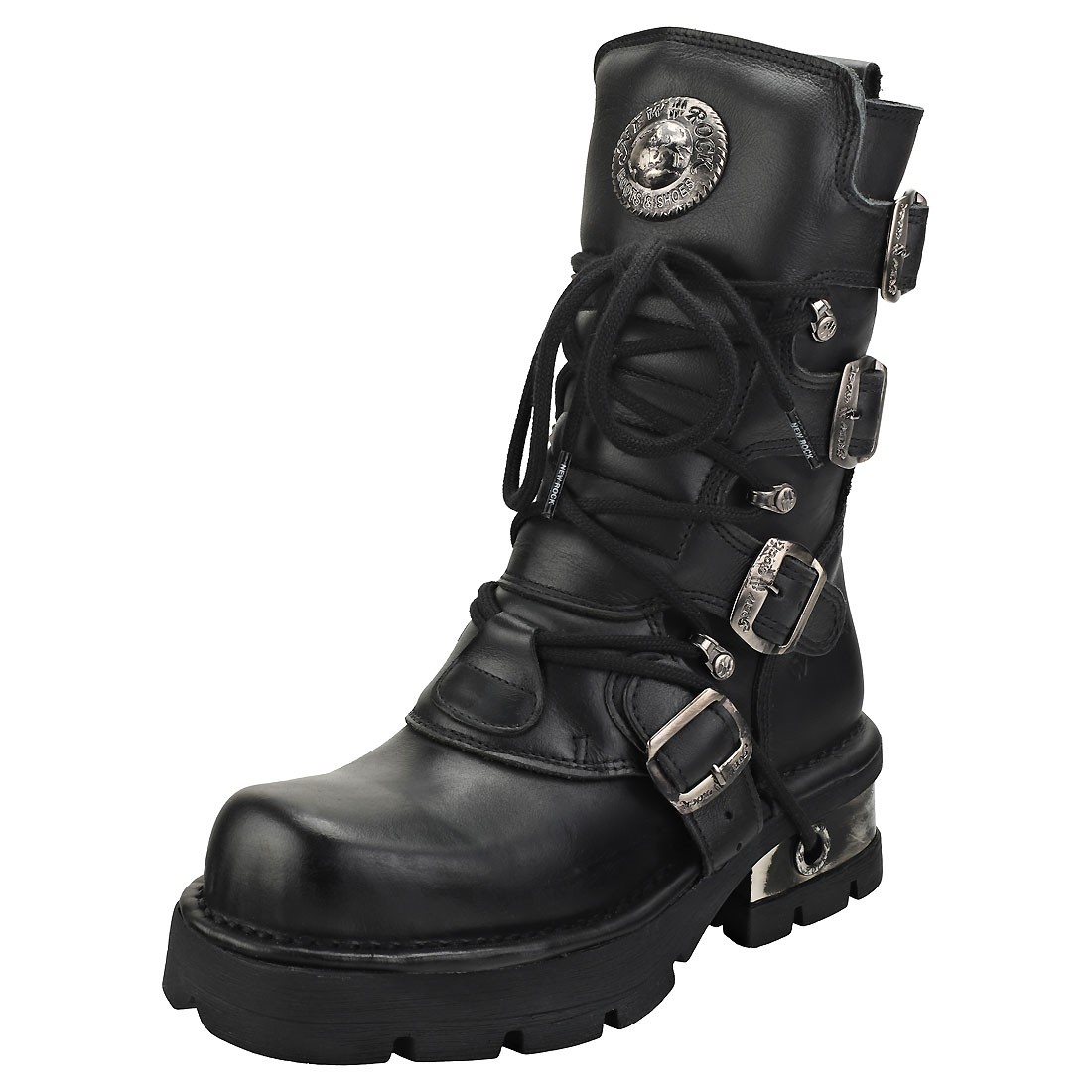 New Rock Stivali Unisex - Tacco Grosso in Metallo Nero - 42 EU