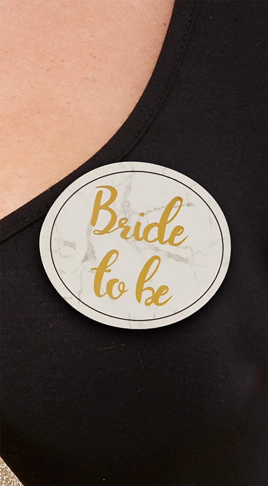 Smiffys Hen Party Pin Badges, White & Gold