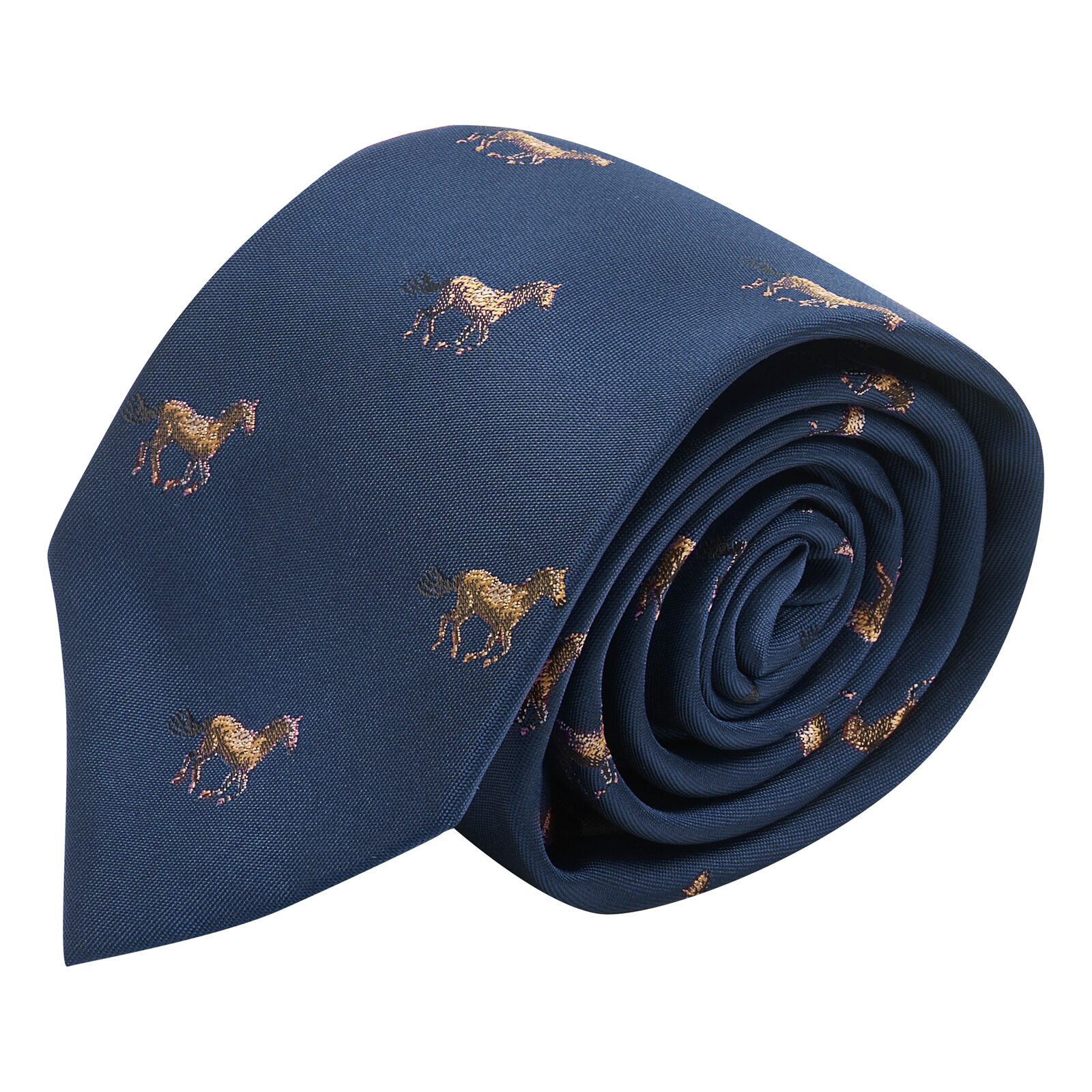 Cravatta Ricamata Blu Navy Con Cavallo