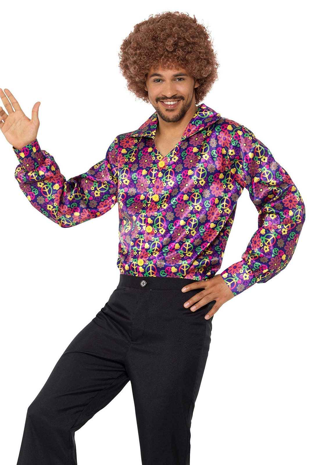 Smiffys 60s Psychedelic CND Shirt, Multi-Coloured (Size M)