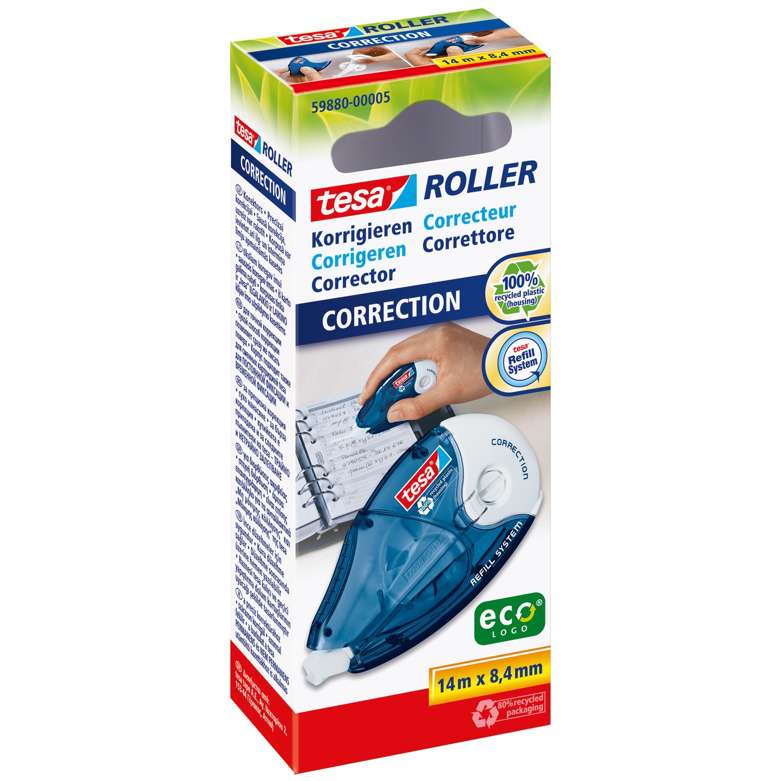 ITS tesa Roller Correction ecoLogo rullo di ricarica, HFB, 14m x 8,4mm