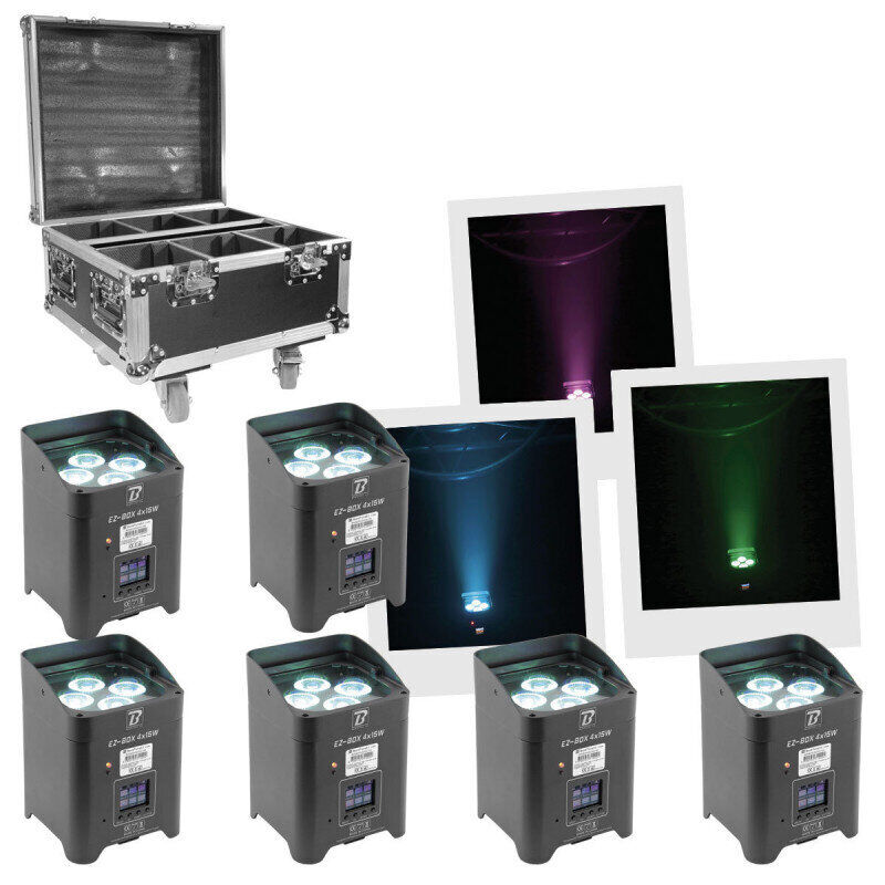 BoomTone DJ EZBOX Pack Pack of 6 x EZBOX 4x15W projectors + transport and chargi