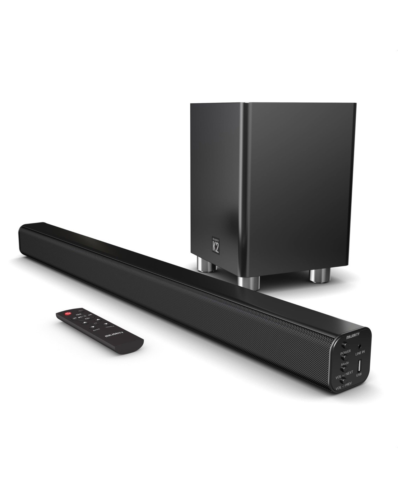 Majority K2 Soundbar 150W + Subwoofer 2.1 ch Bluetooth HDMI ARC AUX USB OPT TV