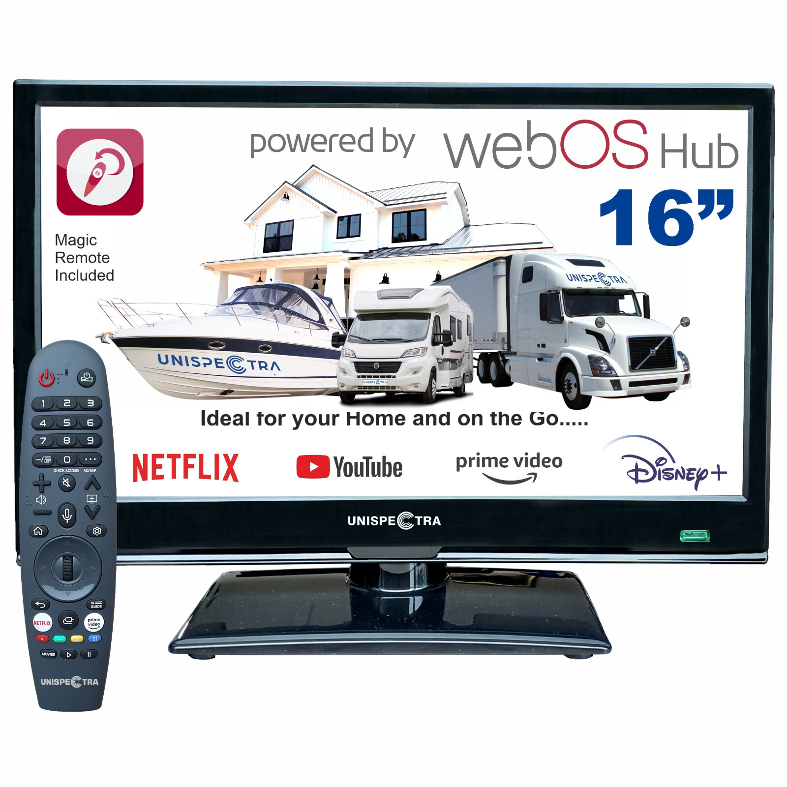 16 " Smart TV ( Webos ) Full HD 12V 24V 240V Freeview & Sat Tuner , Magic Remoto