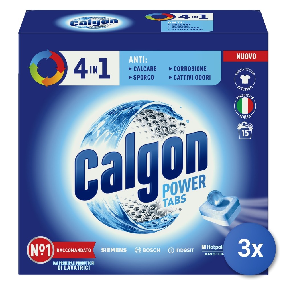 3x Calgon Anticalcare Tabs Lavatrice 15 Pezzi  4 In 1 Made In Italy