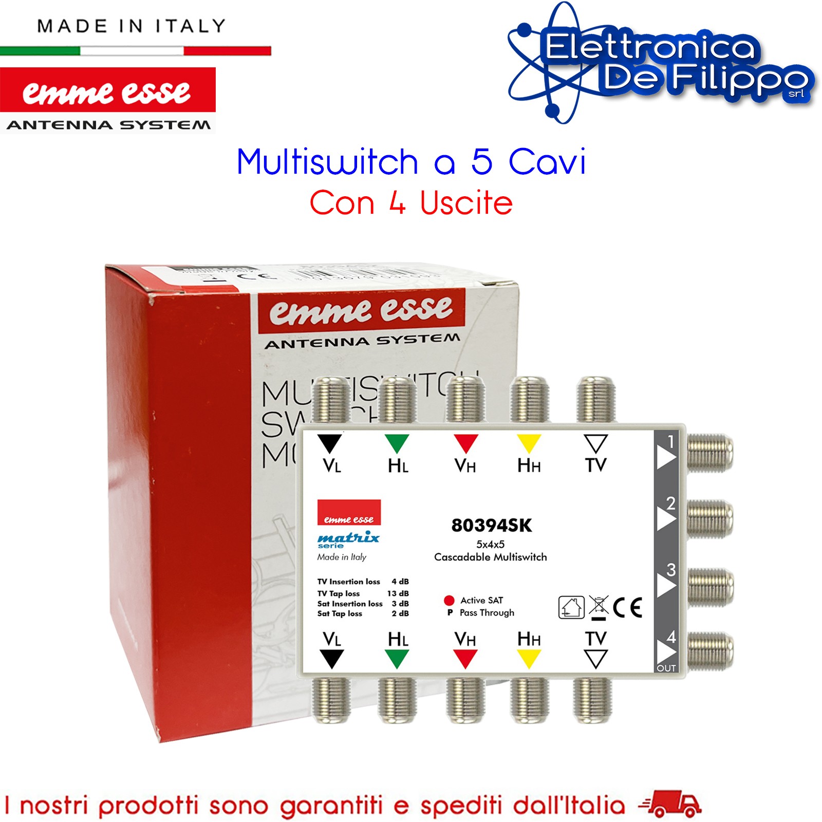 Multiswitch a 5 Cavi Passante Attivo Con 4 Uscite