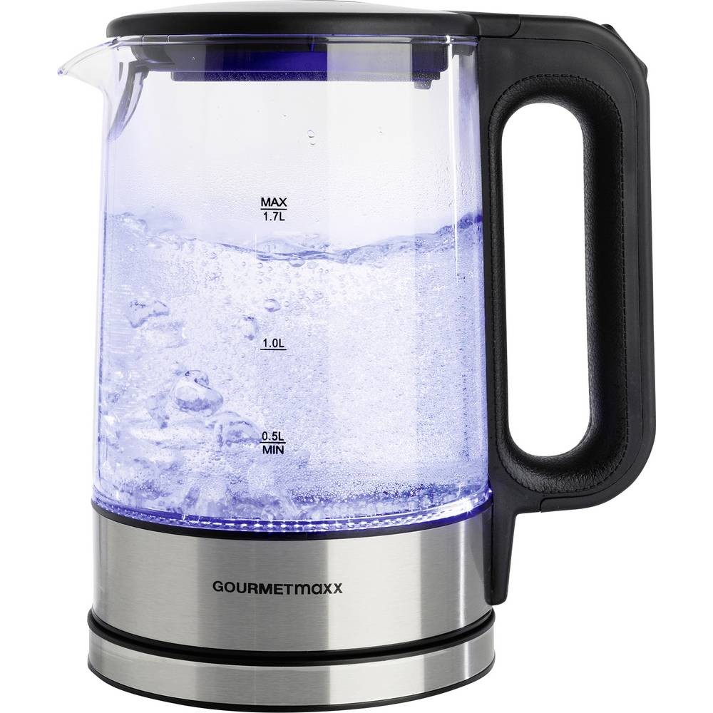GourmetMaxx GOURMETmaxx Glas-Wasserkocher LED 1,7l 2200W Edelstahl/schwarz