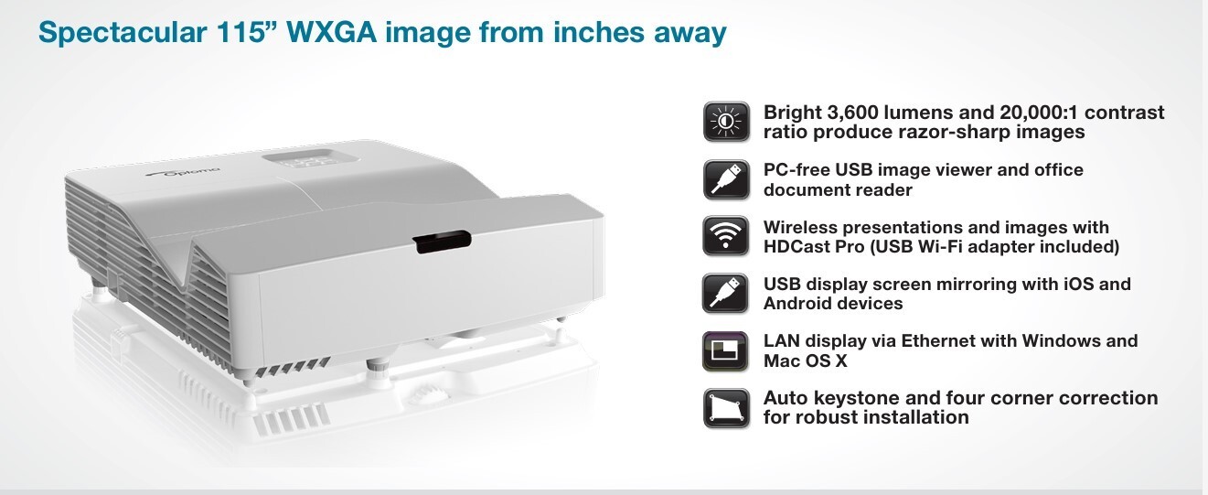 optoma w330ust dlp projector con staffa per montaggio