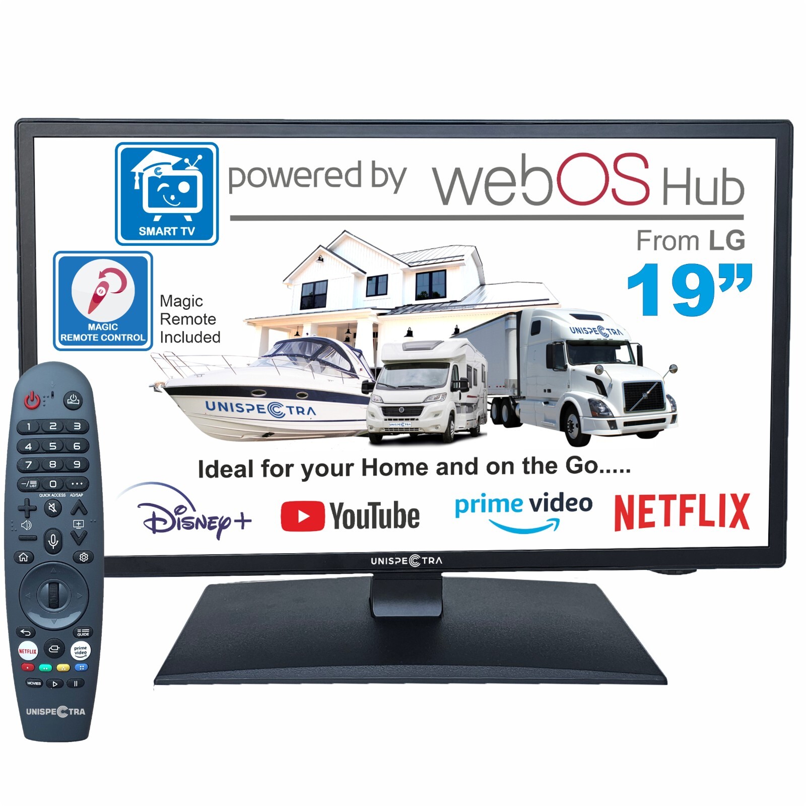 19 " Smart TV ( Webos From LG) HD 12V 24V 240V Freeview & Sat Tuner ,Magic