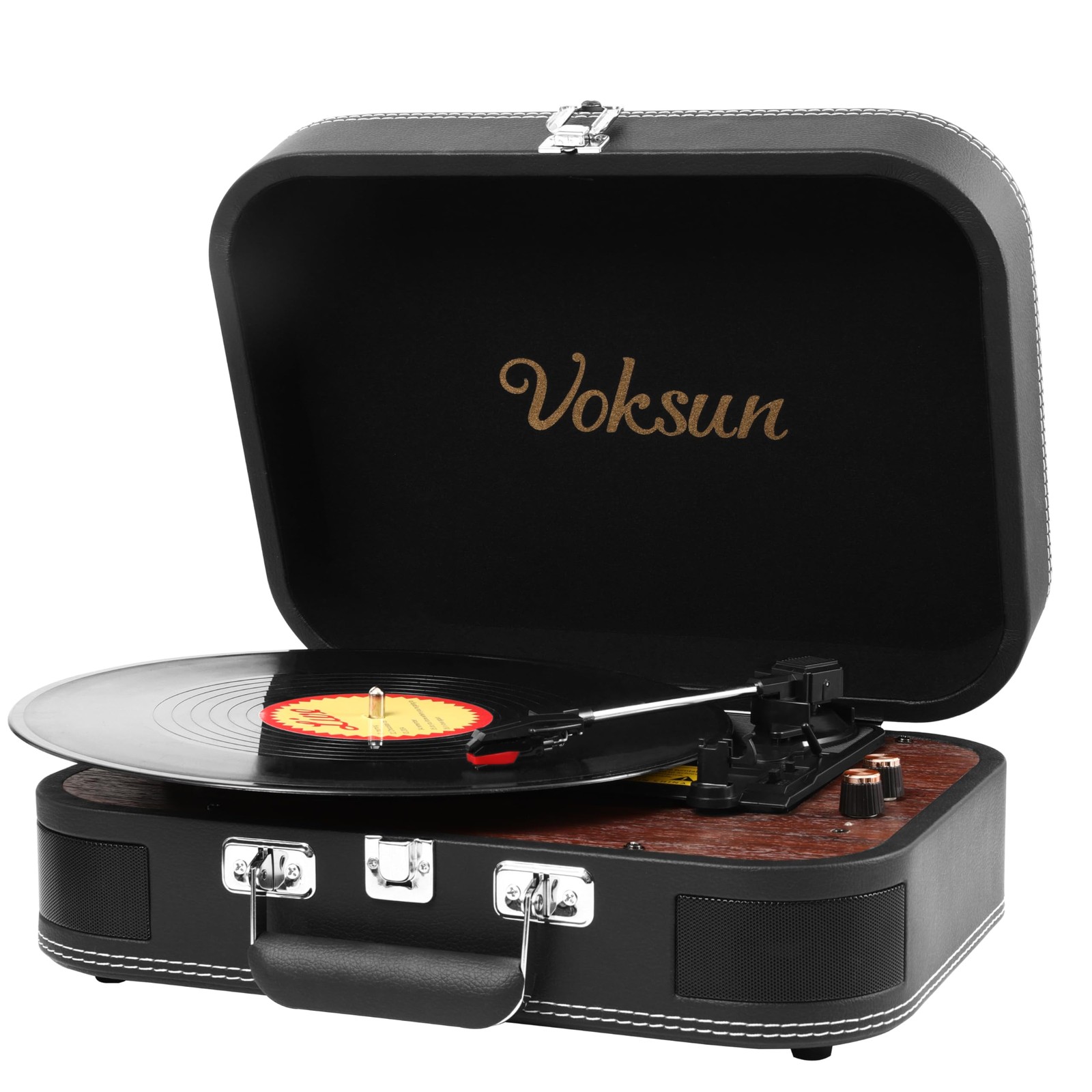 Giradischi Vinile, VOKSUN Giradischi Portatile Vintage con uscita Bluetooth Lett