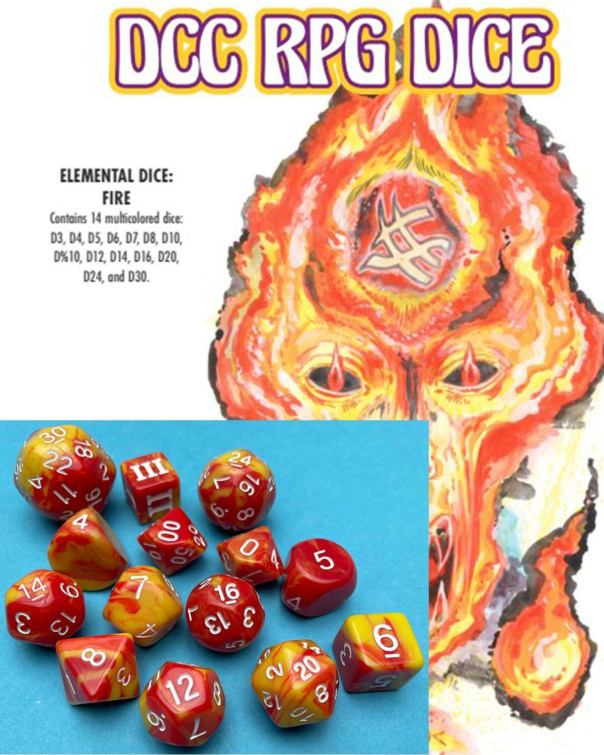 LIbri UK/US Dcc Rpg Dice Set Elemental Dice: Fire
