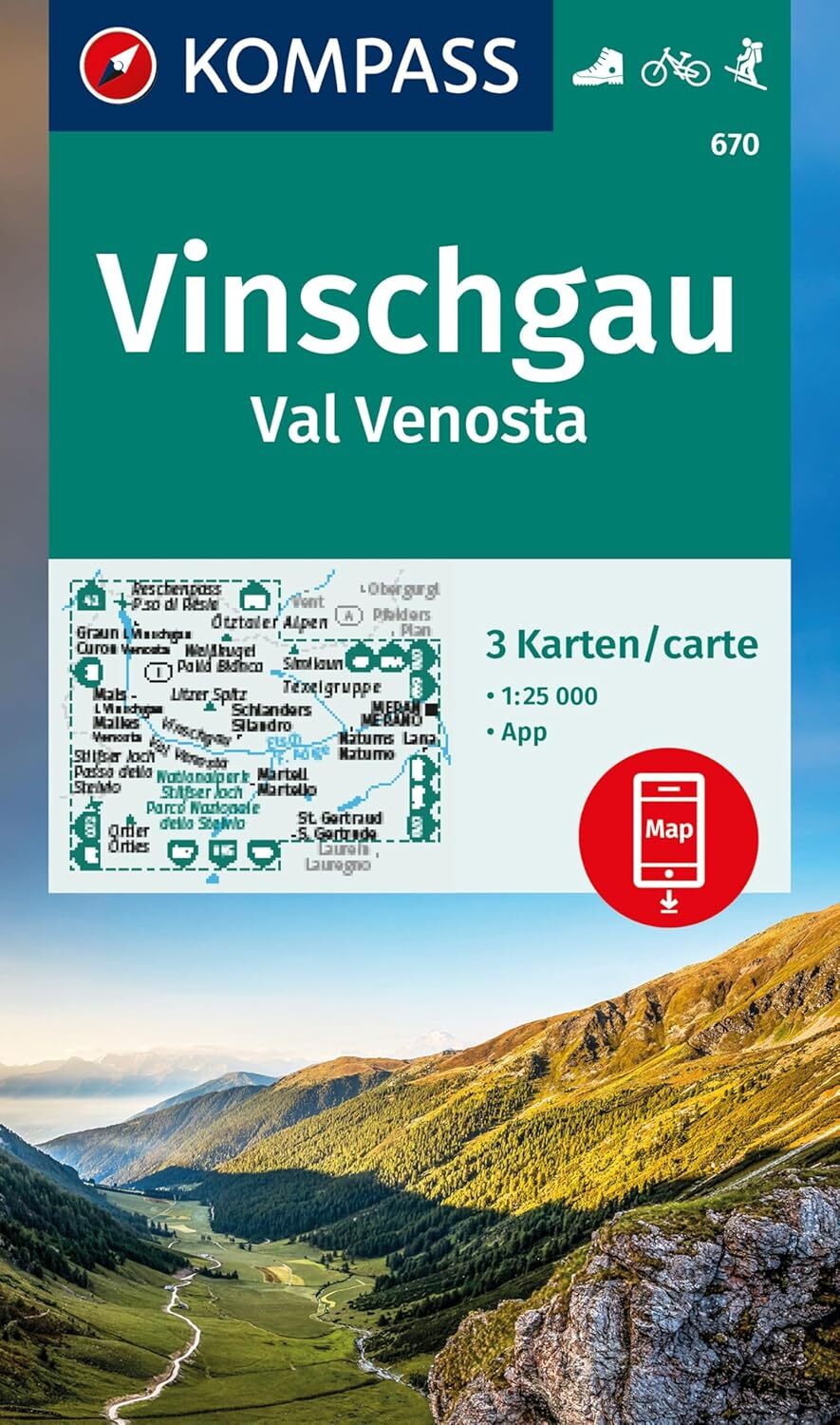 KOMPASS Wanderkarten-Set 670 Vinschgau / Val Venosta (3 Karten) 1:25.000: inklus