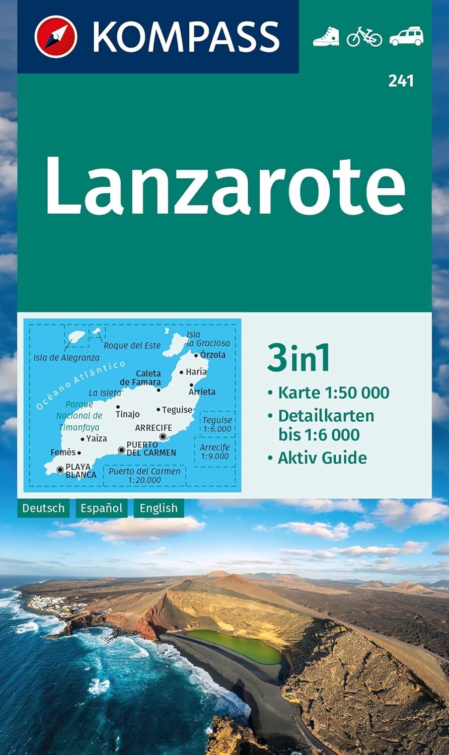 KOMPASS Wanderkarte 241 Lanzarote 1:50.000: 3in1 Wanderkarte mit Aktiv Guide und