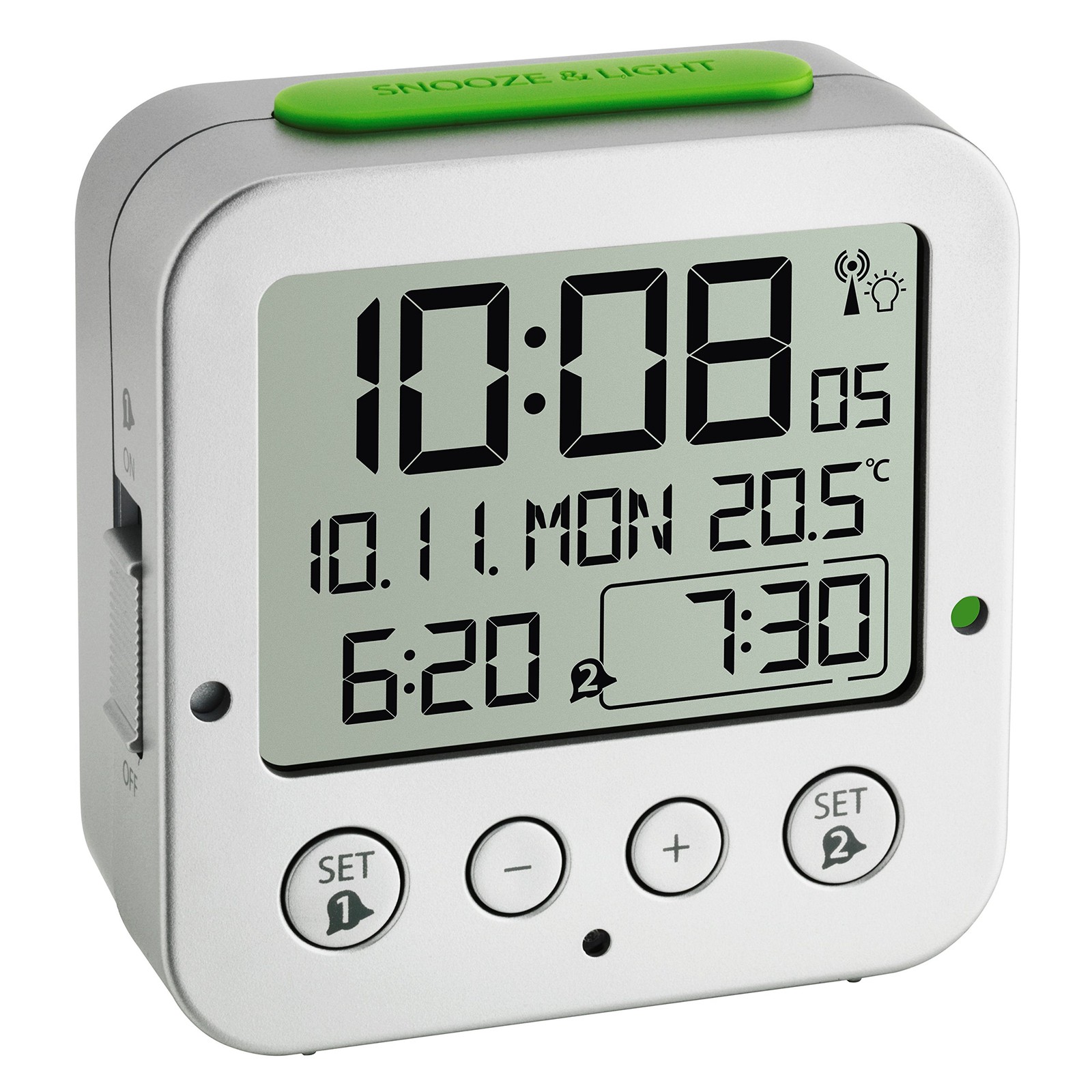 TFA® digitaler Funkwecker 60.2528.54 silber NUOVO