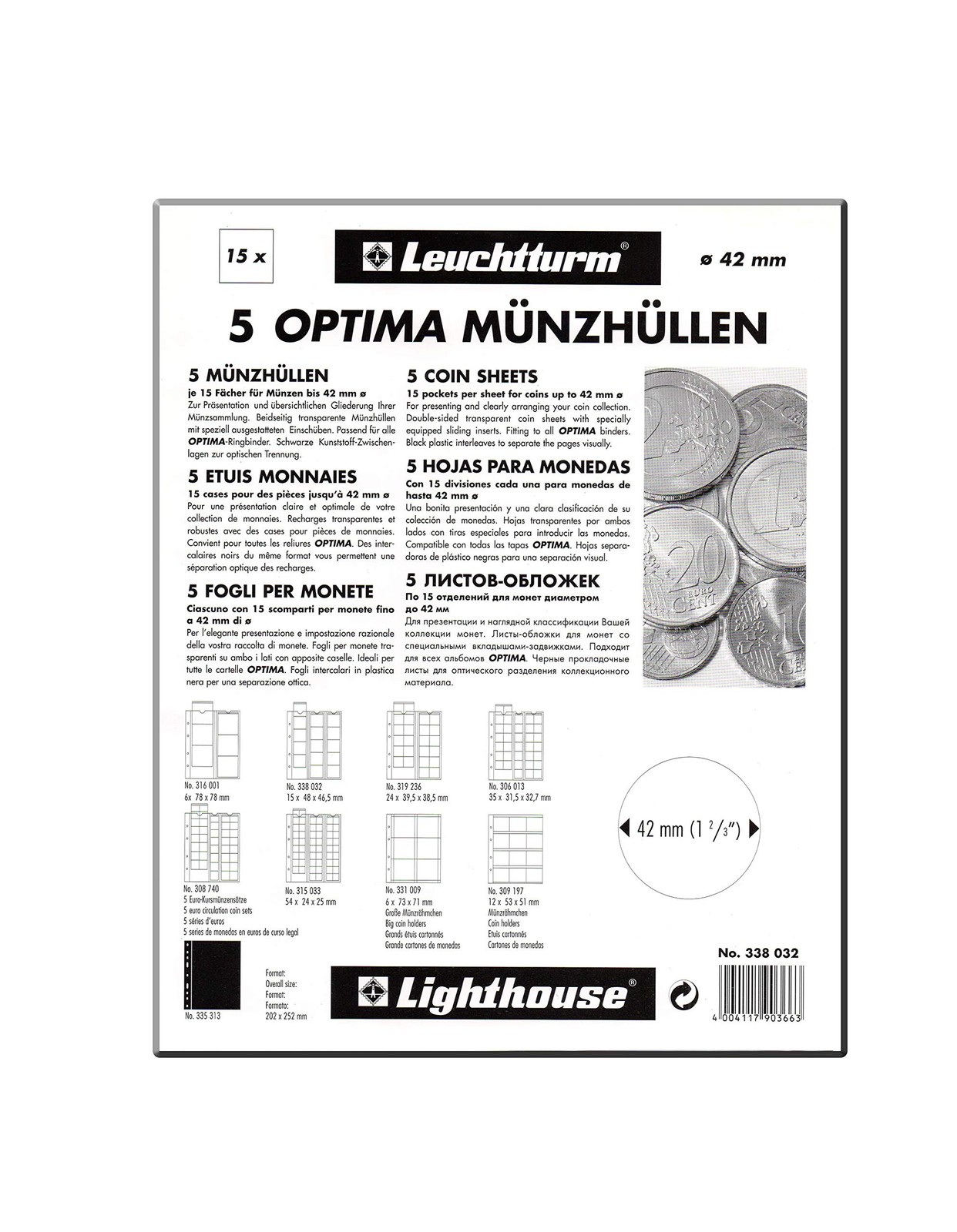 `Leuchtturm - Optima Coin Sheets, For 24 Coins Up To 34 Mm Clear` ACC NUOVO