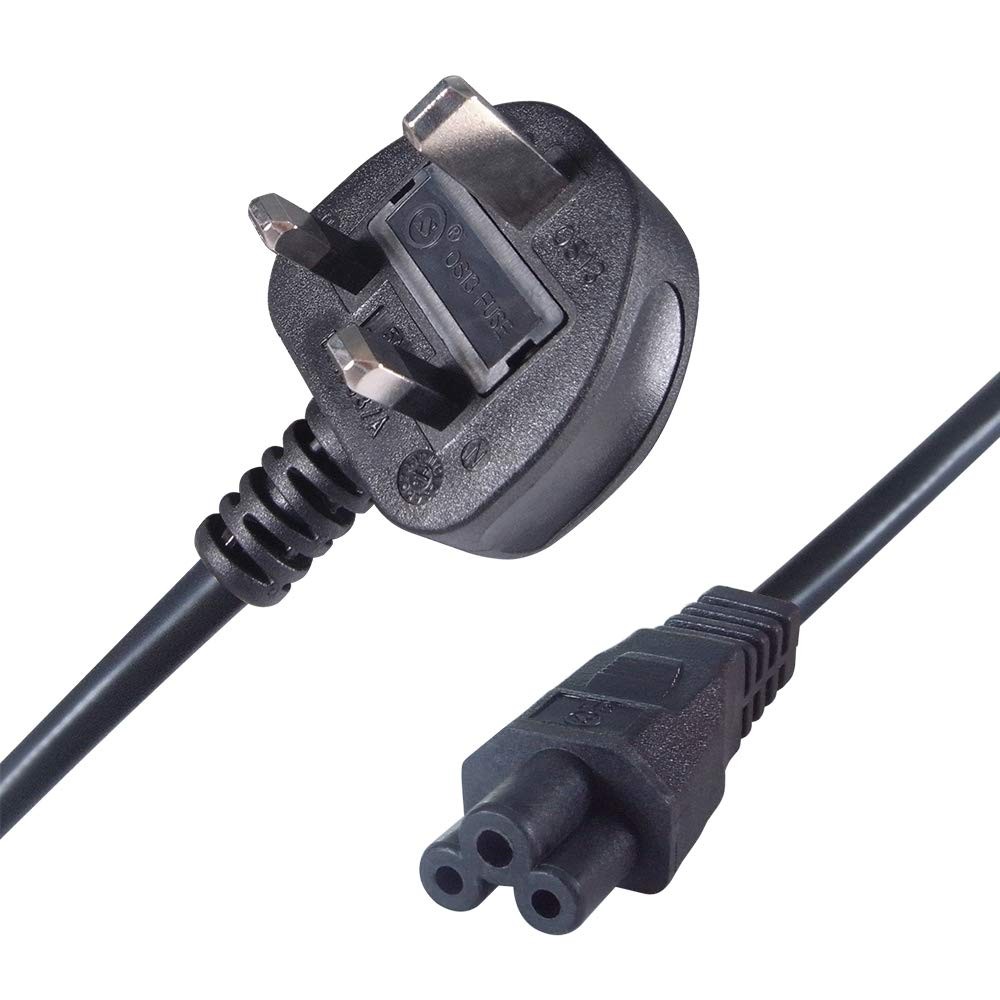 2M Uk Mains Power Cable Uk Plug To C5(Cloverleaf) Socket NUOVO