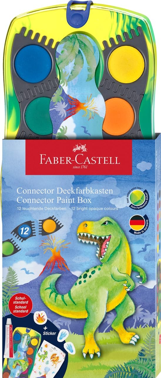 Faber-Castell Connector Paint Box, Dinosaur Green, 12 Colours Incl.... NUOVO