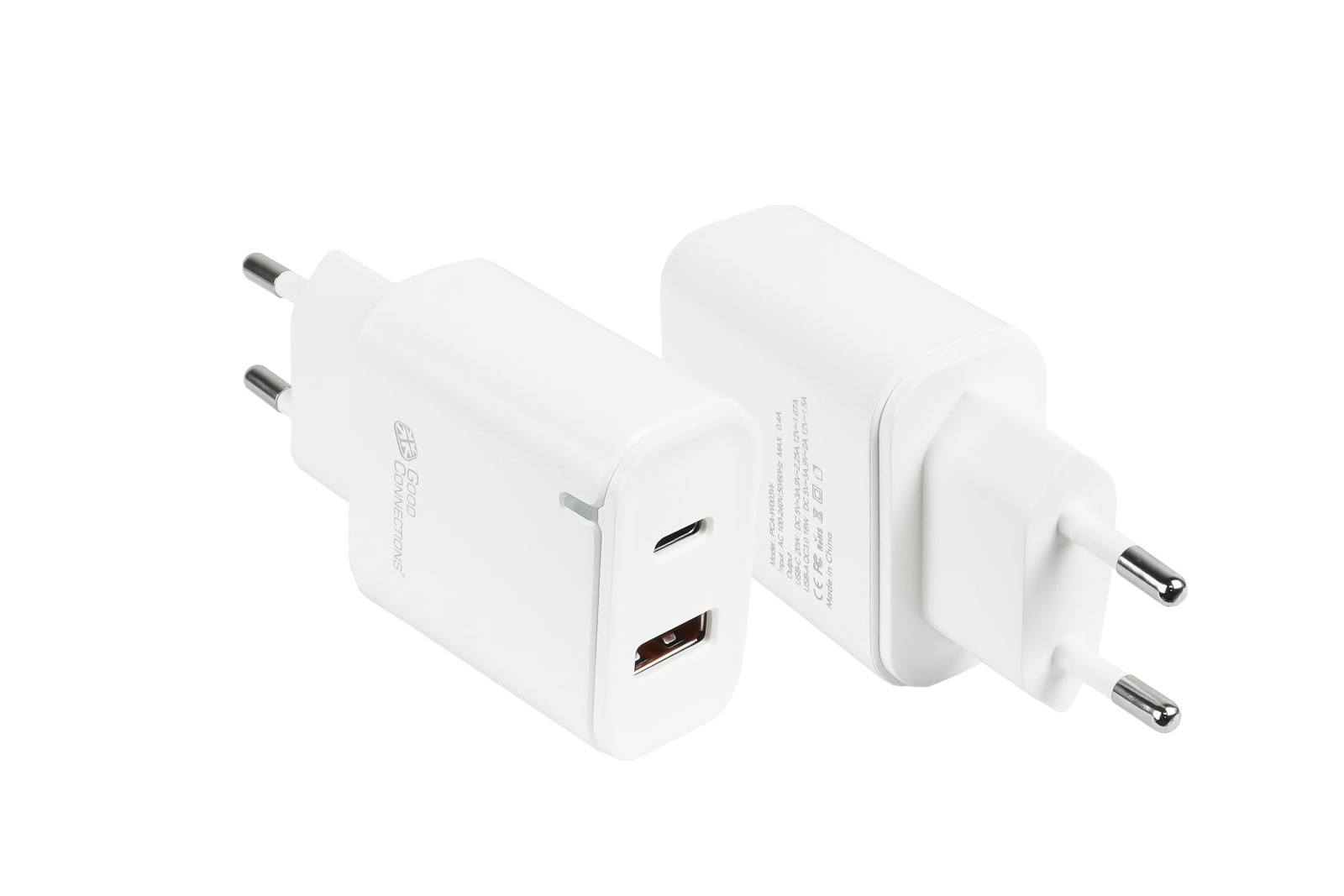 Smartphone ZubehA?r GoodConnections Charger 20W 2-Port USB-A/USB-C Wei NUOVO