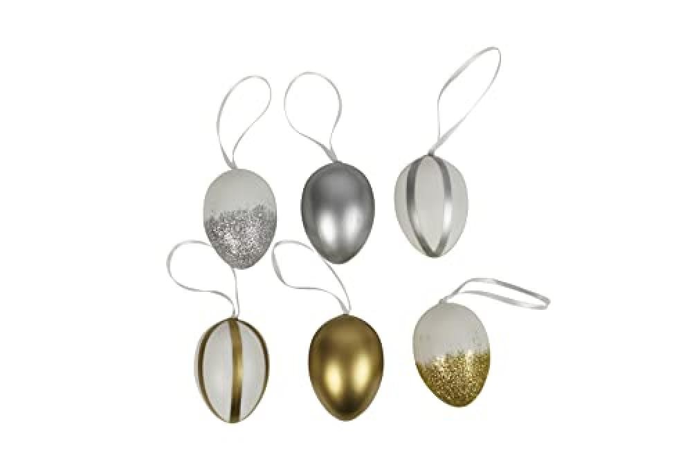(TG. 14 x 14 x 9 cm; 104 Gramm) HEITMANN DECO Behang-Eier, Weiß/Gold/Silber, -