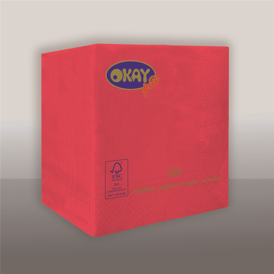Tovagliolo Ovatta 2v 25x25cm 100pz  Rosso Baccara' | Okay