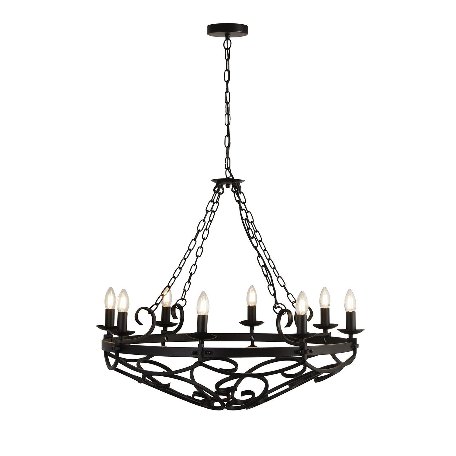 Lampadario Rustico-Country Cartwheel Iii Acciaio Nero 8 Luci E14