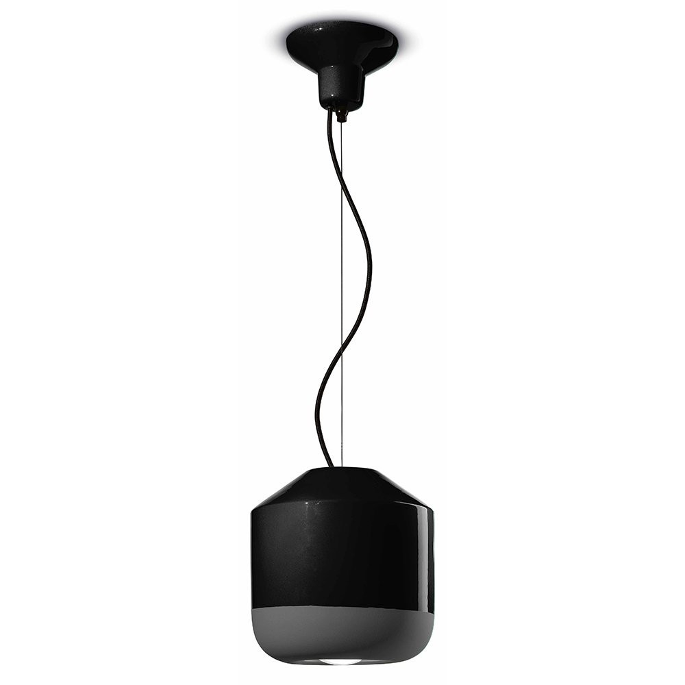 Sospensione Piccola Vintage Decò Bellota Ceramica Nero Carbone 1 Luce E27