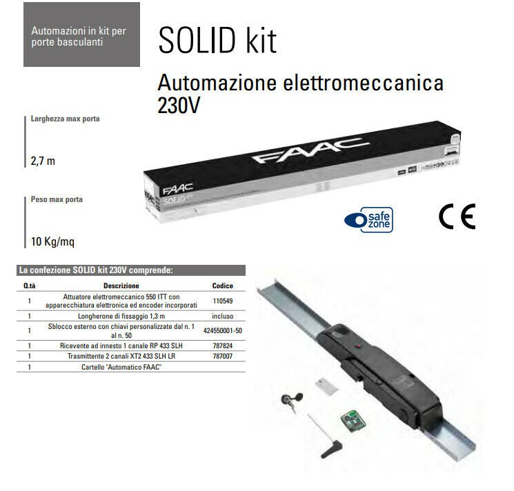 KIT AUTOMAZIONE PER PORTE BASCULANTI GARAGE 230V SOLID FAAC 10561644 AUTOMATISMI
