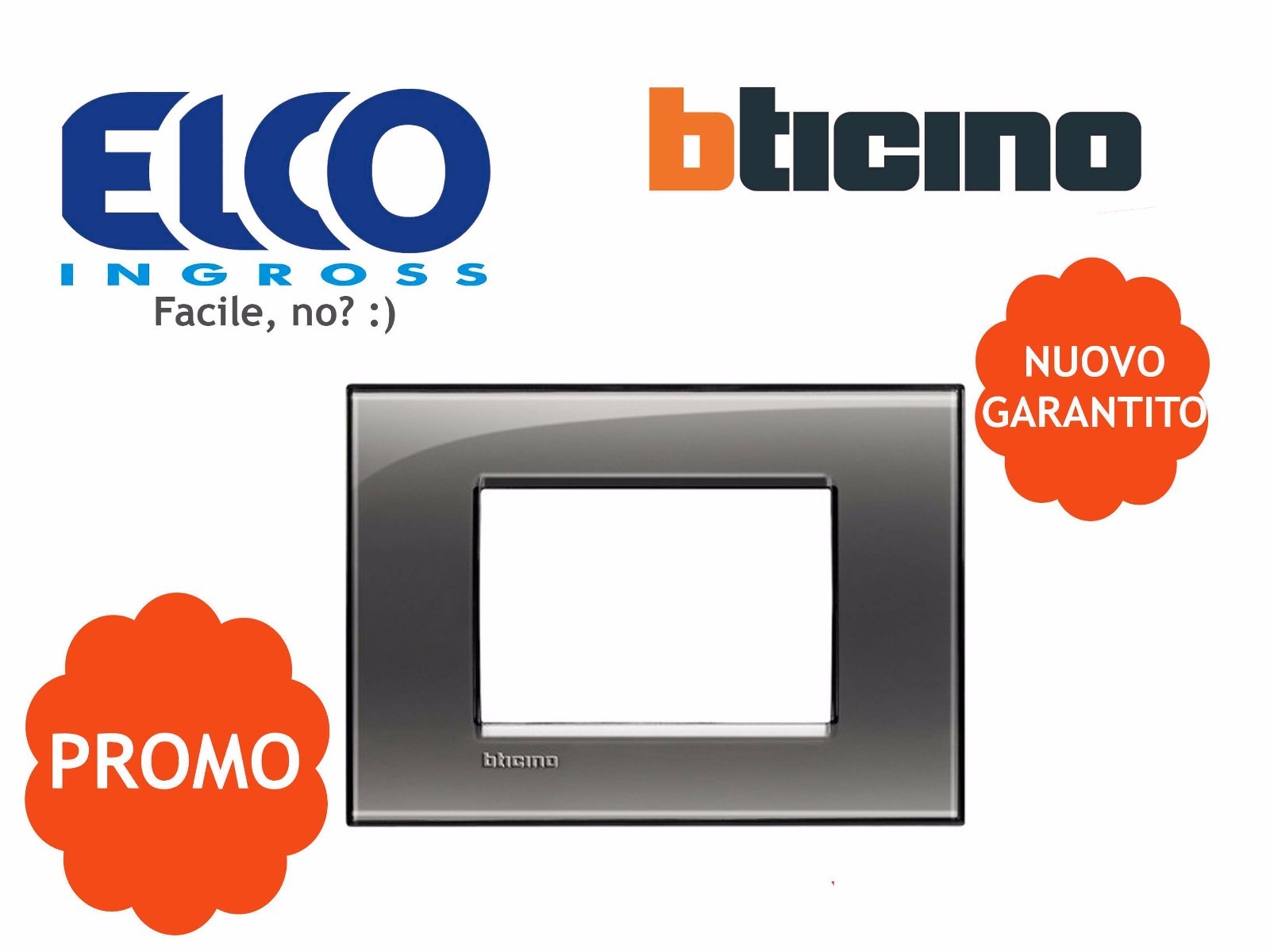 BTICINO LIVINGLIGHT LNA4803KF PLACCA QUADRA 3 MODULI FUMO DI LONDRA ORIGINALE