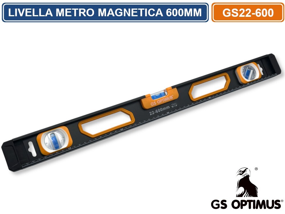 GS OPTIMUS LIVELLA METRO LINEARE MAGNETICA IN ALLUMINIO TRIPLA BOLLA DA 600MM