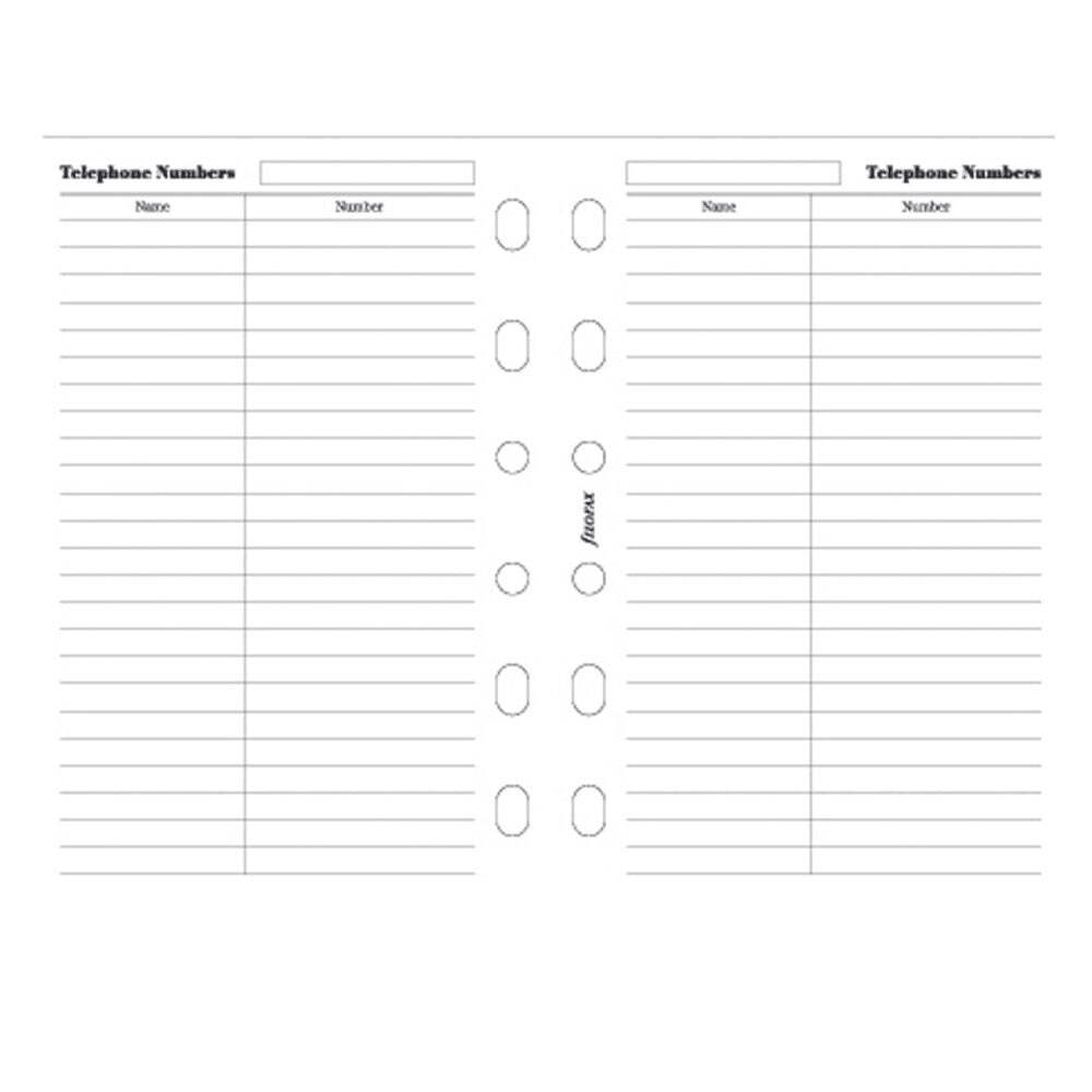 Filofax Pocket Telephone Numbers Notepaper
