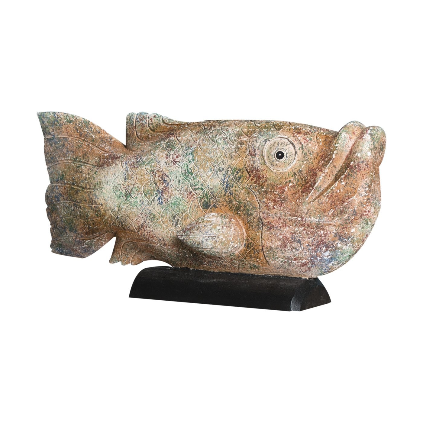 Belssia Fish, Wood, brown, green and black, 65 x 32 x 16 cm