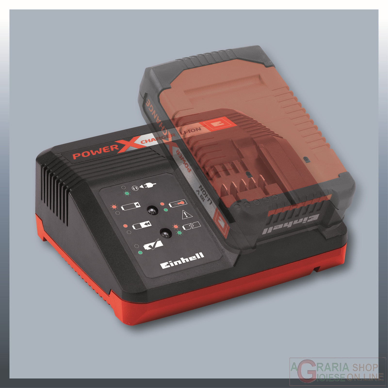 33927 Einhell Caricabatteria e Batteria litio 18V 2 Ah Starter-Kit